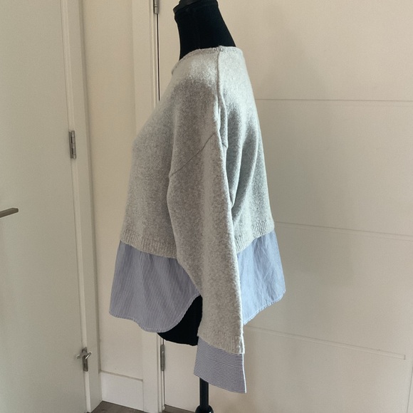 LifeStyler Smart looking Boxy Gray & blue pinstriped Sweater with 3/4 sleeves - Picture 3 of 9